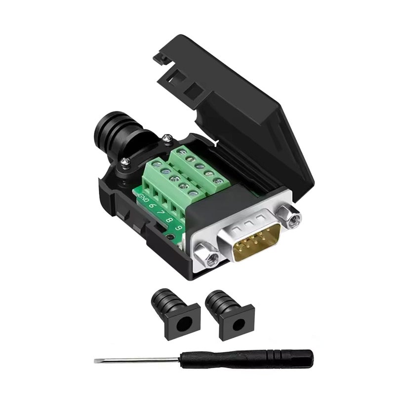 YIOVVOM DB9 Breakout Connector, Male 9 pin RS232 connectors, Solderless D-SUB RS485 Serial Adapter Module Board with Screw Terminals, Case (Male Serial Adapter + Nut) - Image 1
